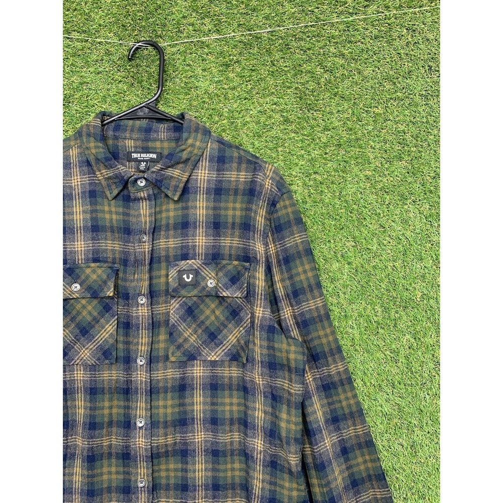 True Religion Shirt Mens Medium Plaid Flannel Western Style Yoke Y2K Grunge 90s
